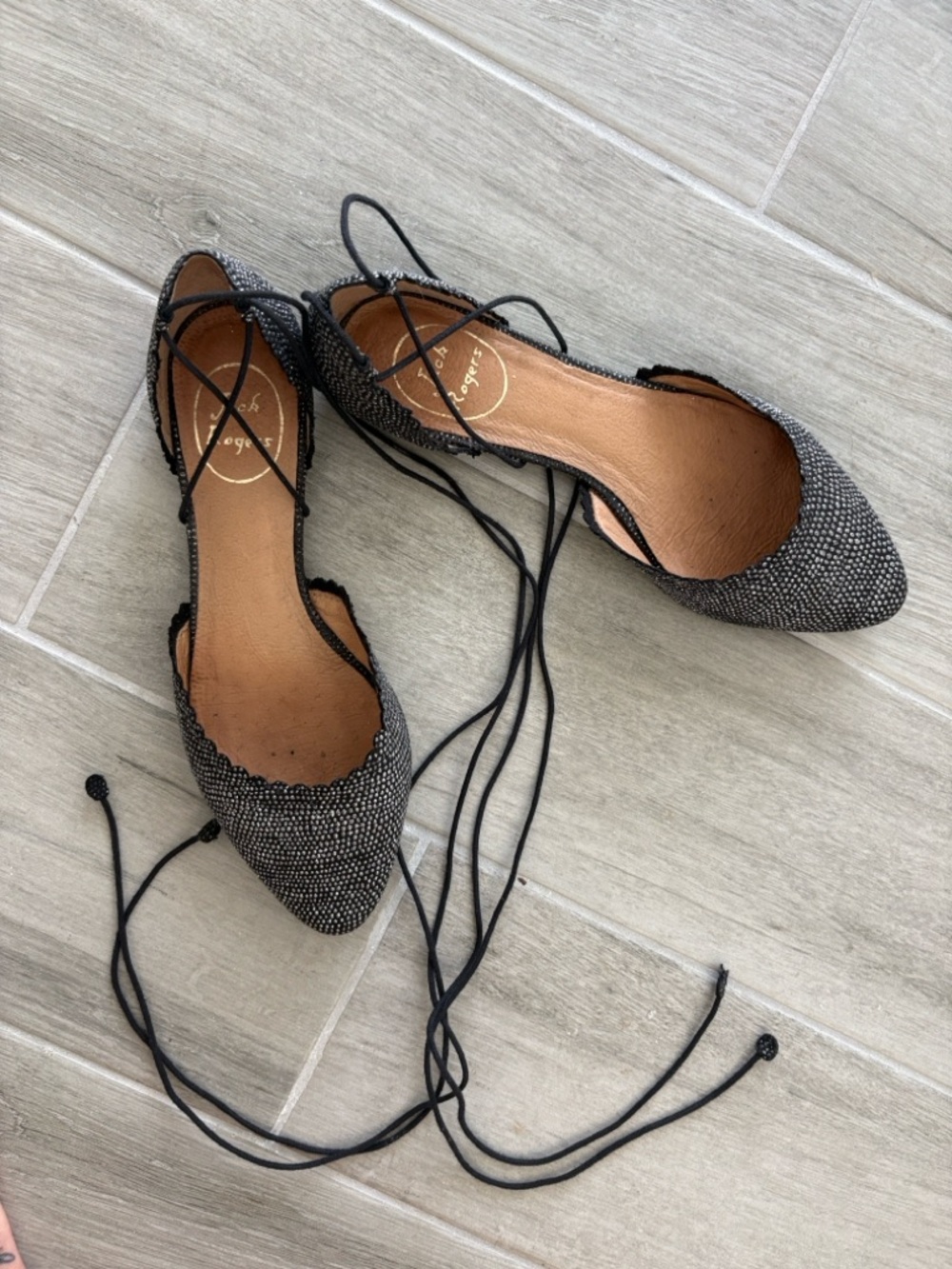 Jack Rogers Black Scalloped Lace-Up Pointed Flats